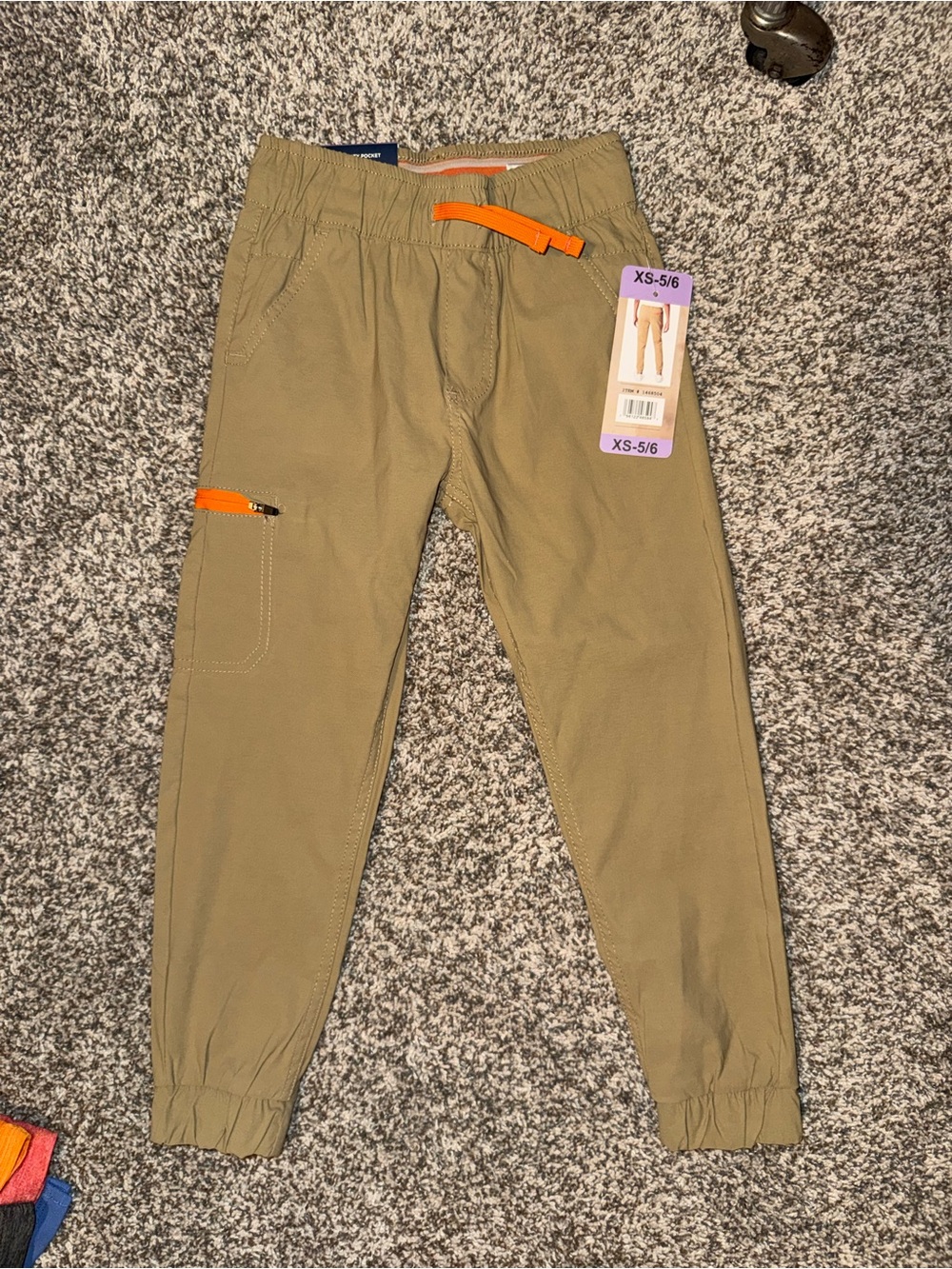 Kids' Tan Jogger Pants with Orange Trim